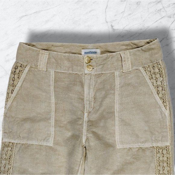 Sundance Originals Linen Organia Lace Pants Yellow/Mustard Seed Lagenlook sz 10 - Picture 3 of 9